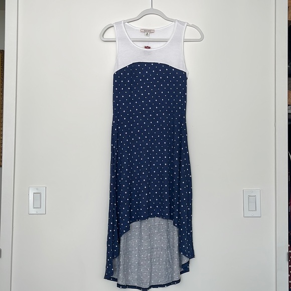 Blue / White Adam Levine  M short sleeve dress Hi low hem Made in USA - Picture 1 of 7